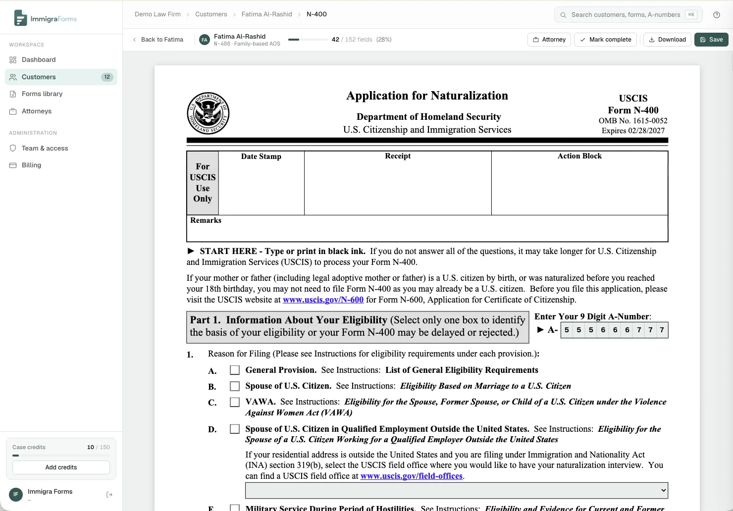 N-400 Naturalization form auto-filled
